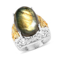 Karis Malagasy Labradorite Solitaire Ring in 18K YG Plated and Platinum Bond 13.60 ctw - Sticky add to cart bar