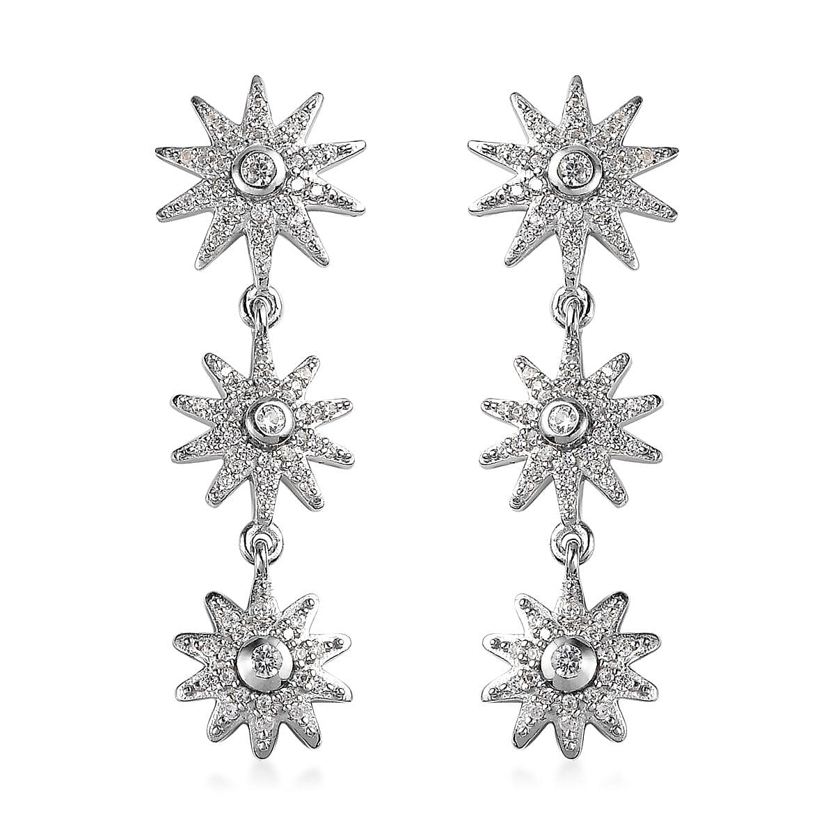 White Zircon Celestial Suns Drop Earrings in Platinum Over Sterling Silver 1.25 ctw
