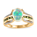 AAA Ethiopian Welo Opal and Multi Gemstone Bridge Ring in Vermeil Yellow Gold Over Sterling Silver 2.00 ctw - Sticky add to cart bar