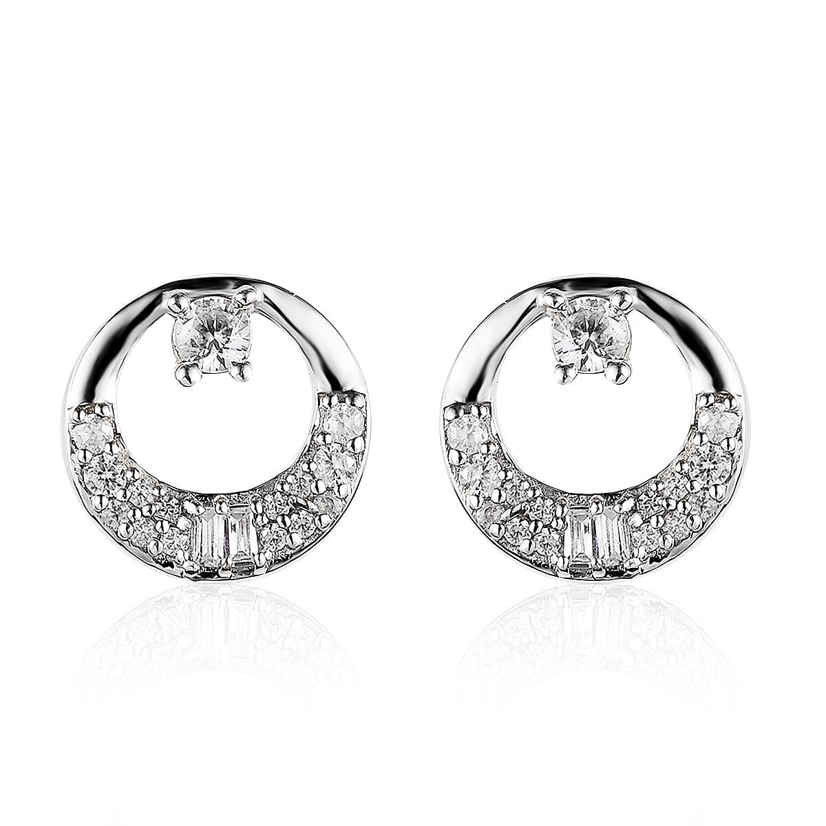 White Zircon Circle Earrings in Platinum Over Sterling Silver 0.70 ctw