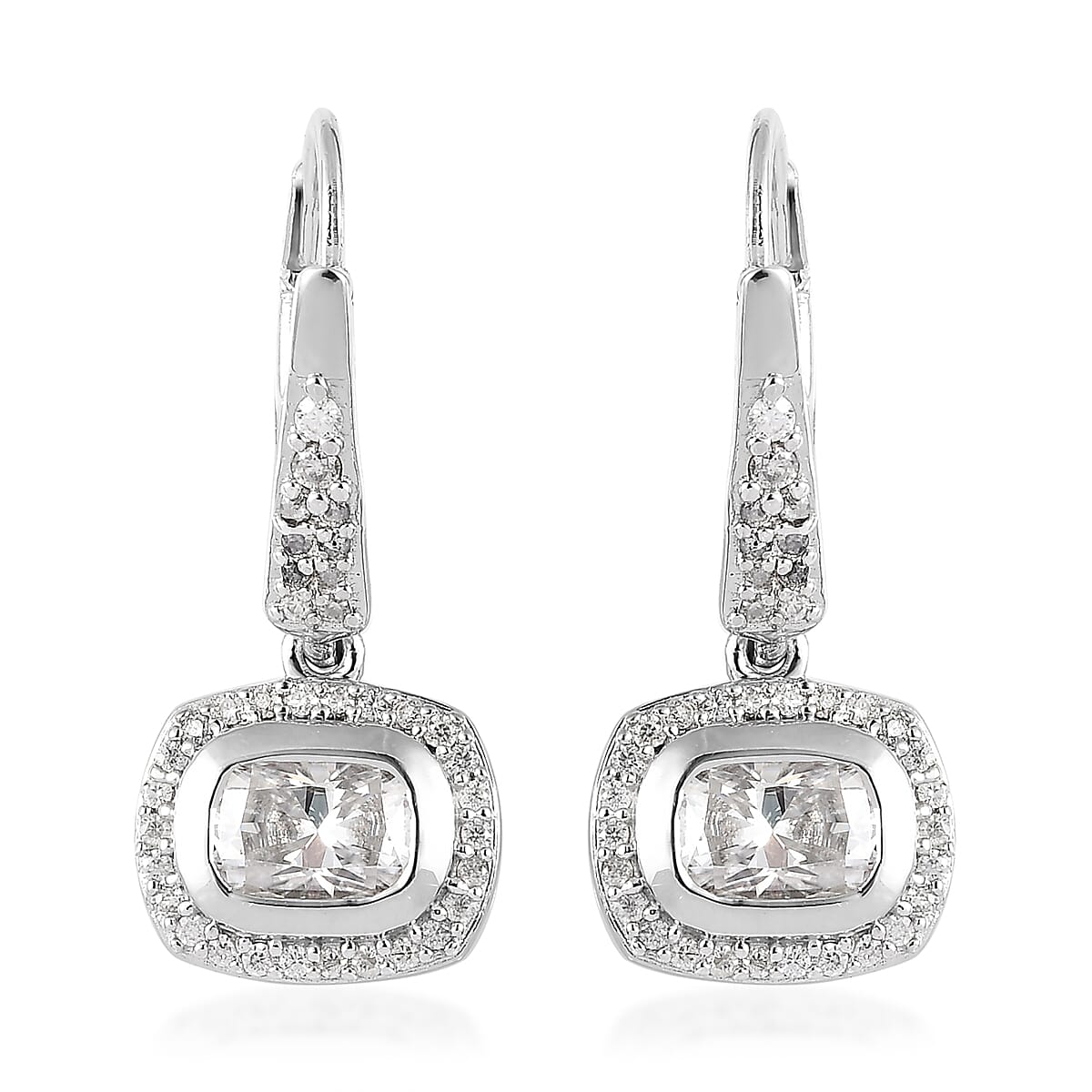Moissanite Lever Back Earrings in Platinum Over Sterling Silver 2.00 ctw