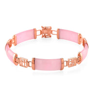 Pink Jade Station Bracelet in 14K RG Over Sterling Silver (6.50 In) 42.00 ctw