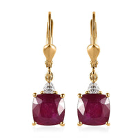 Niassa Ruby (FF) and Moissanite Lever Back Earrings in Vermeil Yellow Gold Over Sterling Silver 7.10 ctw