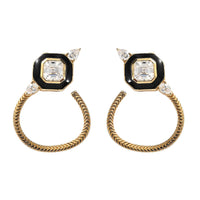 Asscher Cut Moissanite Eternal Love Black Enameled Snake Earrings in Sterling Silver 2.85 ctw