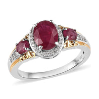Premium Niassa Ruby (FF) and White Zircon Ring in Vermeil YG and Platinum Over Sterling Silver (Size 10.0) 2.65 ctw