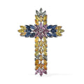 Multi Sapphire Floral Spray Cross Pendant in Platinum Over Sterling Silver 9.60 ctw - Sticky add to cart bar