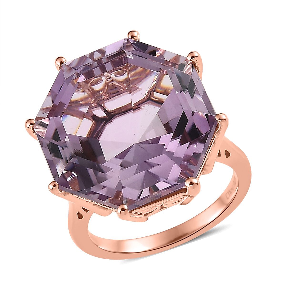 AAA Rose De France Amethyst Solitaire Ring in Vermeil Rose Gold Over Sterling Silver 22.10 ctw