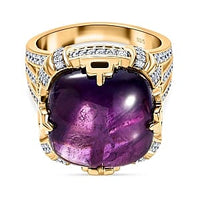 African Amethyst and White Zircon 19.61 ctw Ring in Vermeil Yellow Gold Over Sterling Silver (Size 10.0) (6.5 g)