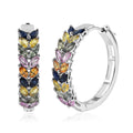 Multi Sapphire Floral Spray Hoop Earrings in Platinum Over Sterling Silver 6.50 ctw - Sticky add to cart bar