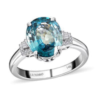 Luxoro 14K White Gold AAA Ratanakiri Blue Zircon and Diamond G-H I3 Ring 5.25 ctw