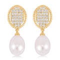 Freshwater Pearl and Simulated Diamond 0.10 ctw Drop Earrings in Goldtone - Sticky add to cart bar