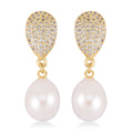 Freshwater Pearl and Simulated Diamond Drop Earrings in Goldtone 0.10 ctw - Sticky add to cart bar