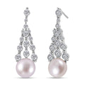 White Freshwater Pearl and Simulated Diamond Earrings in Silvertone 0.60 ctw - Sticky add to cart bar