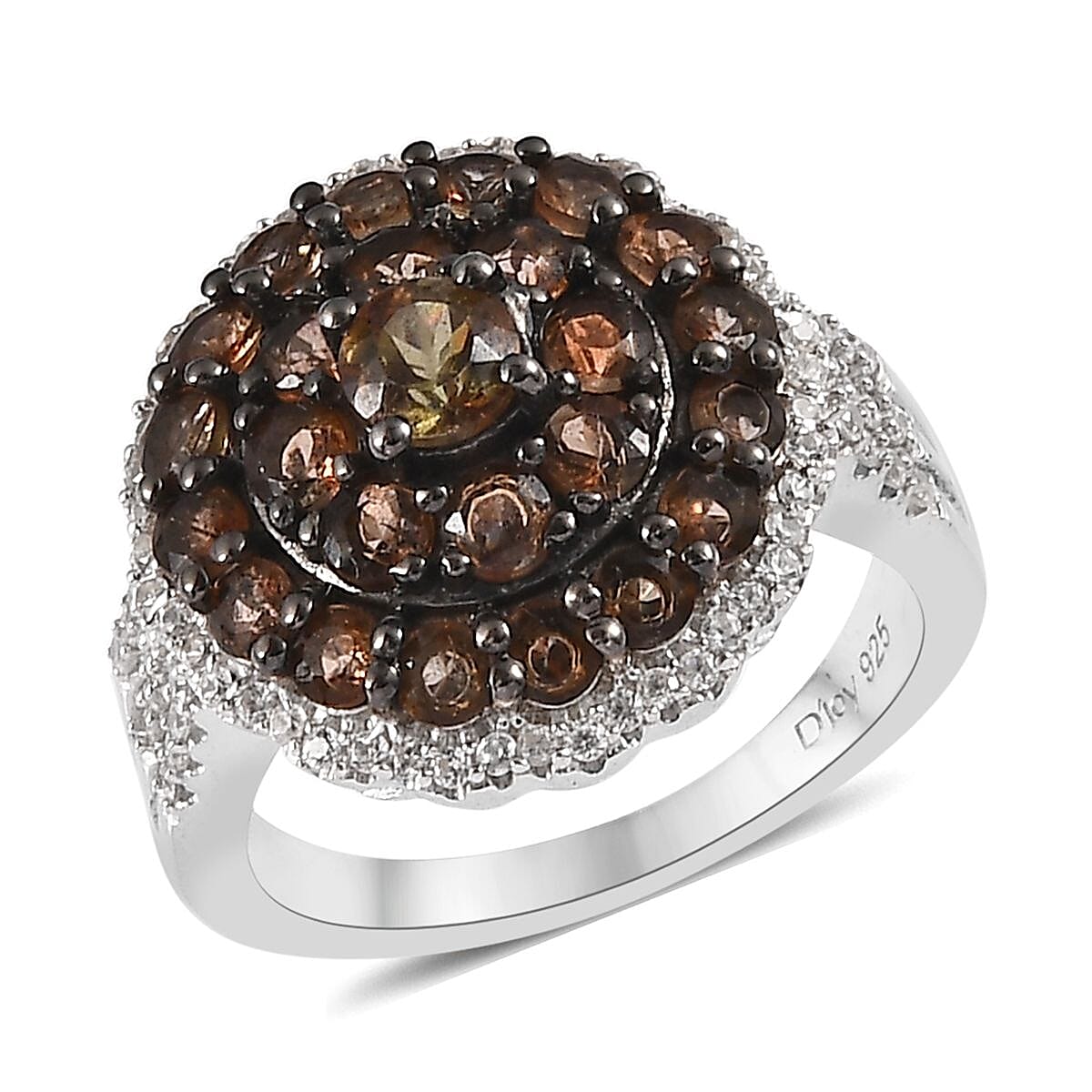 Premium Jenipapo Andalusite and White Zircon Ring in Platinum Over Sterling Silver 2.15 ctw