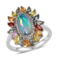 TLV Premium Ethiopian Welo Opal, Multi Gemstone Floral Ring in Platinum Over Sterling Silver (Size 10.0) 2.65 ctw - Sticky add to cart bar