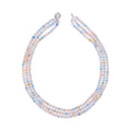 White Freshwater Pearl, Multi Beryl and Simulated Diamond 3 Row Beaded Necklace 18 Inches in Rhodium Over Sterling Silver 323.20 ctw - Sticky add to cart bar