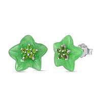 Green Jade and Chrome Diopside Earrings in Rhodium Over Sterling Silver 7.60 ctw