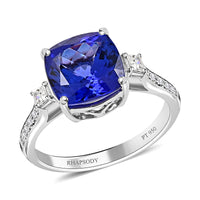 Certified and Appraised Rhapsody 950 Platinum AAAA Tanzanite, Diamond (E-F, VS) (0.27 cts) Ring (Size 10.0) (5.20 g) (Del. in 7-10 Days) 3.75 ctw