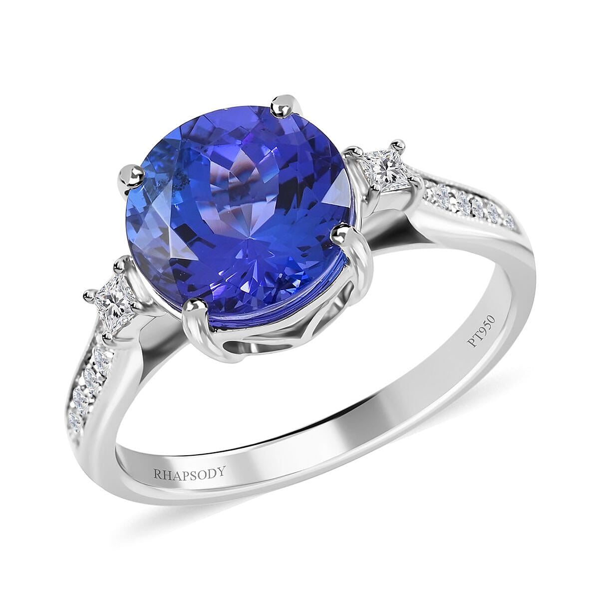 Certified and Appraised Rhapsody 950 Platinum AAAA Tanzanite and E-F VS Diamond Ring (Size 10.0) 5.25 Grams 3.30 ctw (Del. in 5-7 Days)
