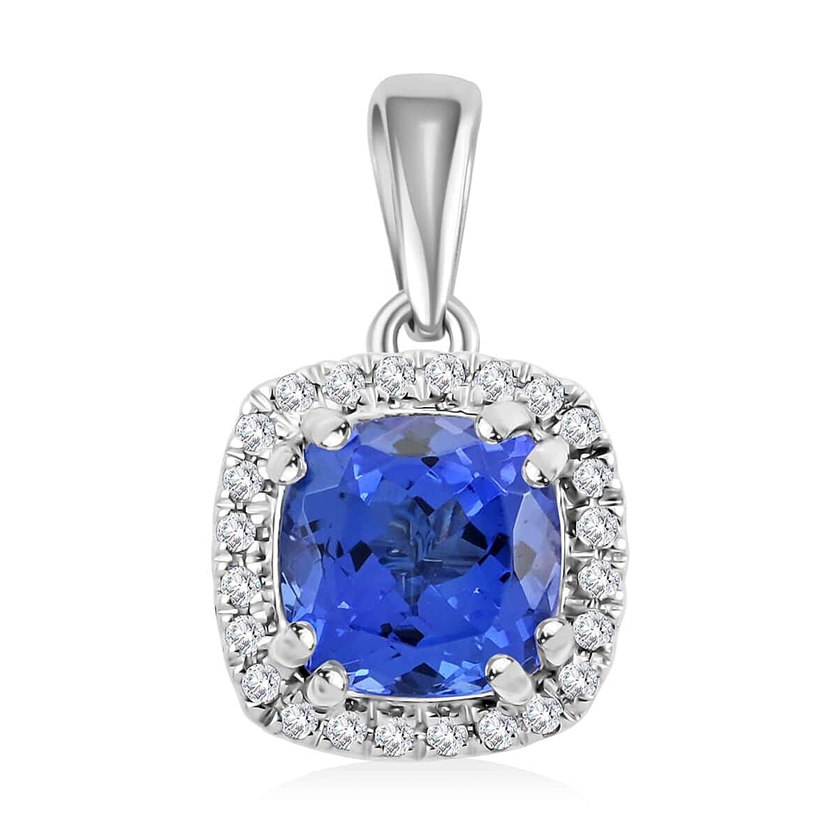 Certified and Appraised Rhapsody 950 Platinum AAAA Tanzanite and E-F VS Diamond Halo Pendant 2.60 ctw