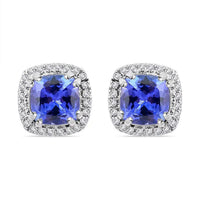 Certified and Appraised Rhapsody AAAA Tanzanite and E-F VS Diamond 2.35 ctw Halo Stud Earrings in 950 Platinum 4.30 Grams