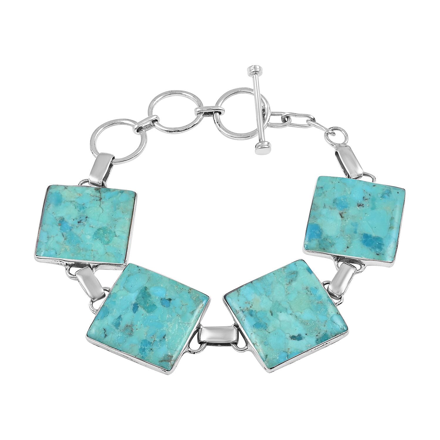 Santa Fe Style Kingman Turquoise Bracelet in Sterling Silver (7.0-8.0In) 30.00 ctw