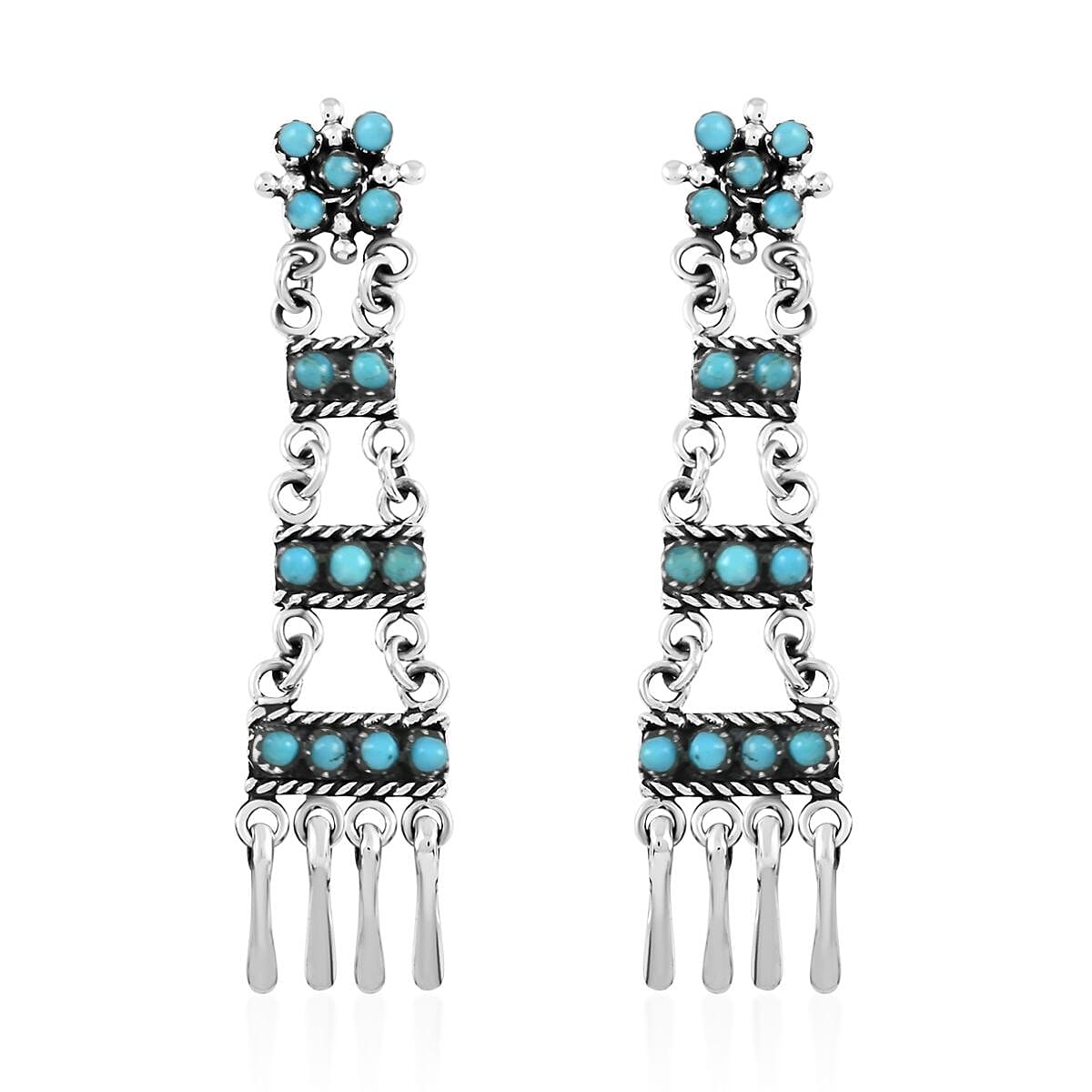 Santa Fe Style Kingman Turquoise Earrings in Sterling Silver 4.00 ctw