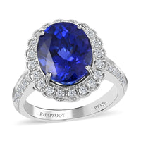 Certified and Appraised Rhapsody 950 Platinum AAAA Tanzanite and E-F VS Diamond Cocktail Ring 9.15 Grams 7.15 ctw