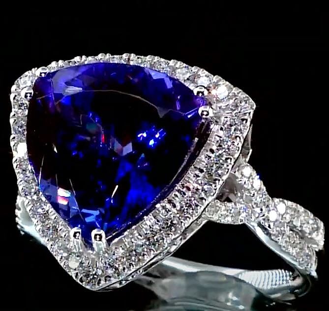 Certified and Appraised Rhapsody 950 Platinum AAAA Tanzanite and E-F VS Diamond Halo Ring (Size 10.0) 8.50 Grams 7.80 ctw