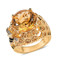 GP Trionfo Collection Premium Brazilian Citrine and White Zircon Ring in Vermeil Yellow Gold Over Sterling Silver 6.60 ctw