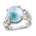 GP Trionfo Collection Premium Larimar and Kanchanaburi Blue Sapphire Ring in Vermeil YG and Platinum Over Sterling Silver 12.30 ctw - Sticky add to cart bar