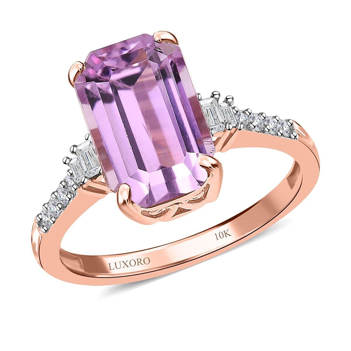 Luxoro 10K Rose Gold AAA Patroke Kunzite and Diamond Ring 5.50 ctw