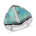 Santa Fe Style Kingman Turquoise Ring in Sterling Silver (Size 10.0) 6.00 ctw - Sticky add to cart bar