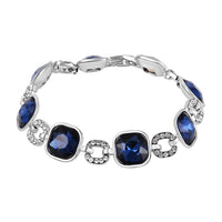 Blue Color Glass and Aurora Borealis Austrian Crystal Bracelet in Silvertone (7.50-9.00In)