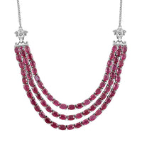 Niassa Ruby (FF) Multi Strand Necklace 18 Inches in Platinum Over Sterling Silver 46.00 ctw