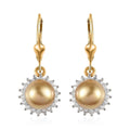 South Sea Golden Pearl and Moissanite Sunburst Earrings in Vermeil Yellow Gold Over Sterling Silver 0.35 ctw - Sticky add to cart bar