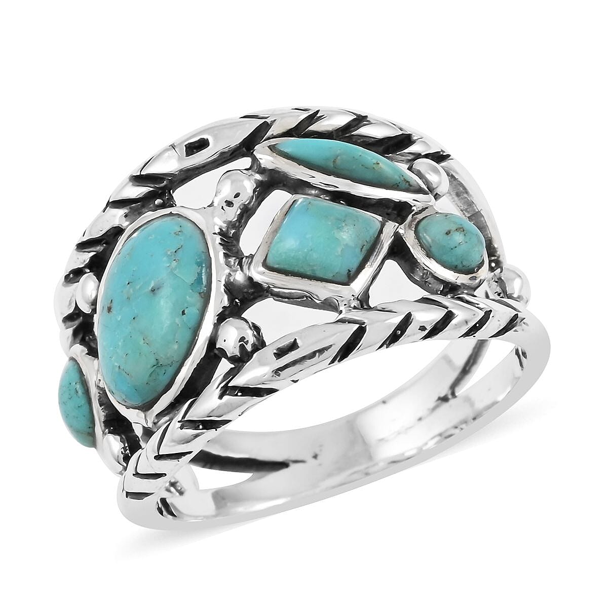 Santa Fe Style Kingman Turquoise Ring in Sterling Silver 7.00 ctw