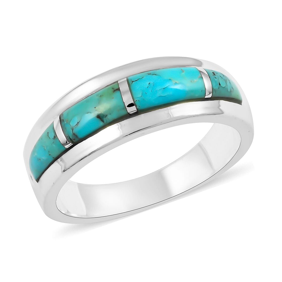 Santa Fe Style Kingman Turquoise Ring in Sterling Silver (Size 10.0) 4.00 ctw