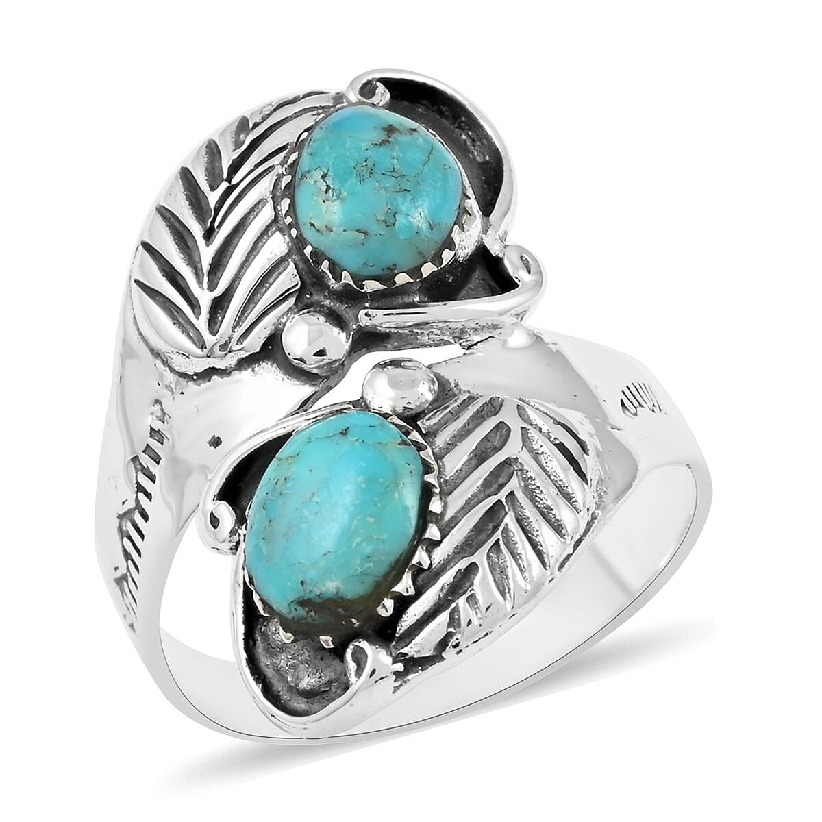 Santa Fe Style Kingman Turquoise Ring in Sterling Silver 4.00 ctw