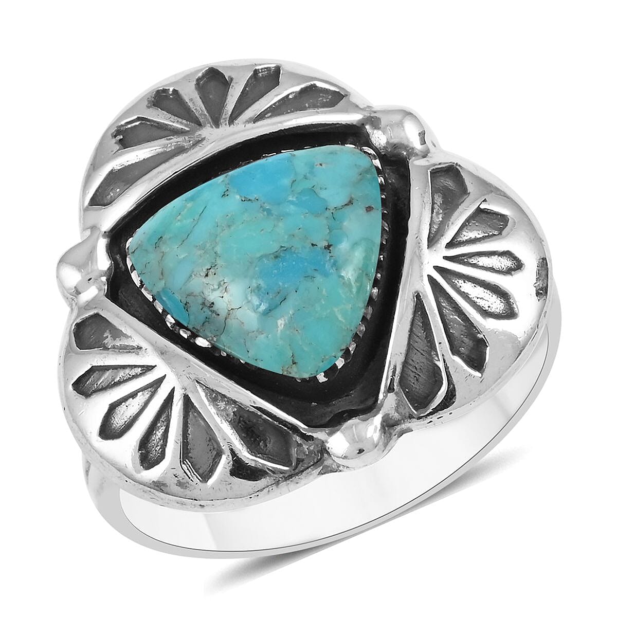 Santa Fe Style Kingman Turquoise Solitaire Ring in Sterling Silver 3.50 ctw