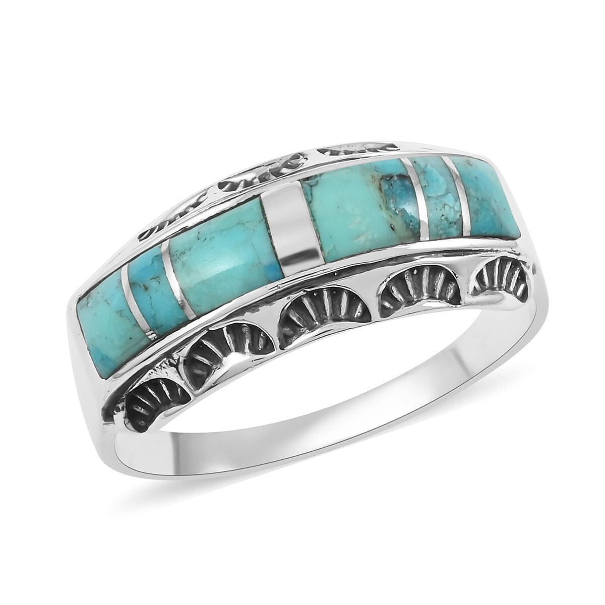 Santa Fe Style Kingman Turquoise Ring in Sterling Silver 3.00 ctw
