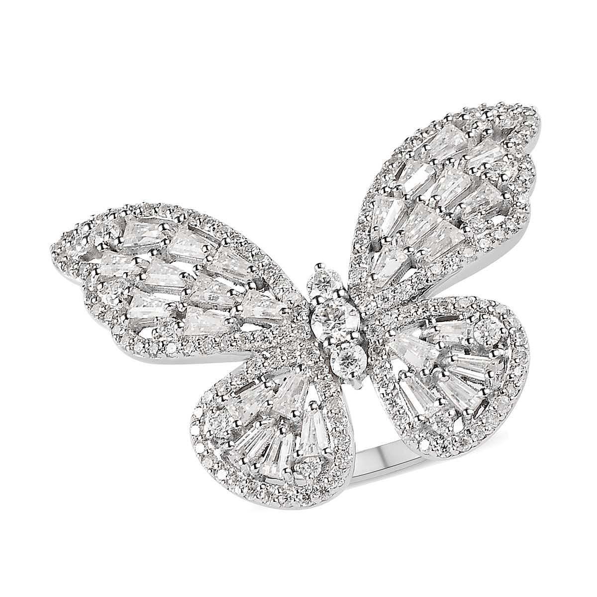 GP Italian Garden Collection Moissanite Butterfly Ring in Platinum Over Sterling Silver 3.10 ctw