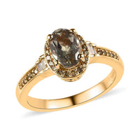 AAA Turkizite, Yellow Diamond (IR) and White Diamond (0.20 cts) Ring in Vermeil YG Over Sterling Silver (Size 10.0) 1.00 ctw