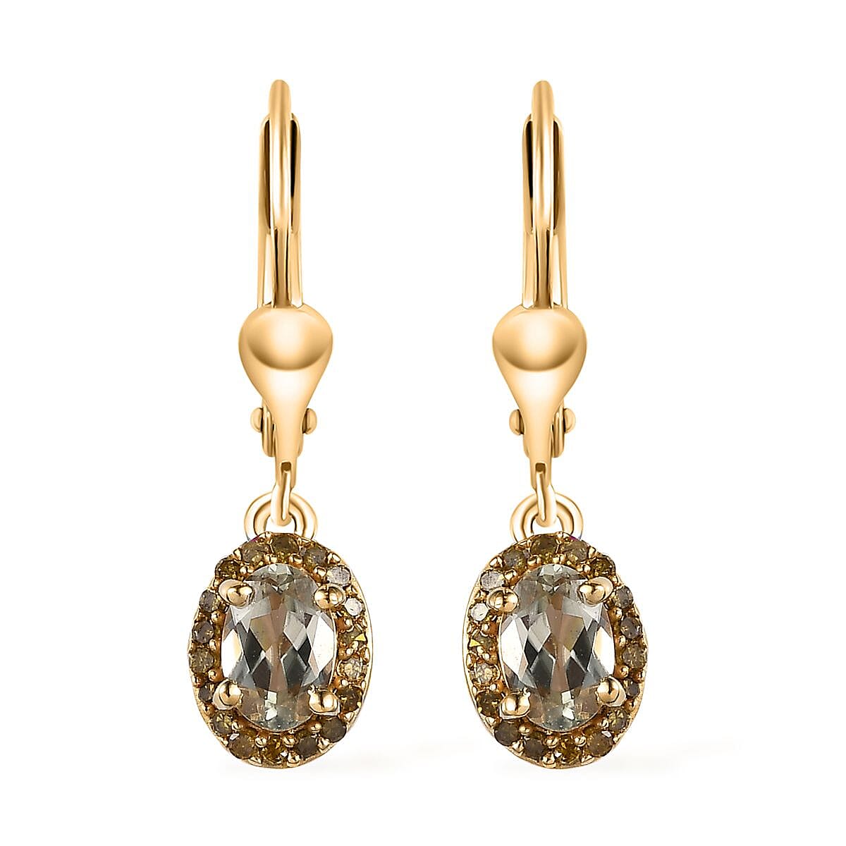 AAA Turkizite and Yellow Diamond Lever Back Earrings in Vermeil Yellow Gold Over Sterling Silver 1.30 ctw