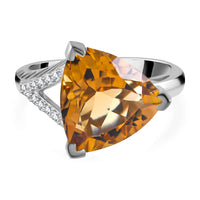 Brazilian Citrine and White Zircon 5.85 ctw Ring in Platinum Over Sterling Silver (Size 9.0)