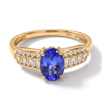 14K Yellow Gold AAA Tanzanite, Diamond (G-H, I2) Ring (Size 9.0) 1.64 ctw