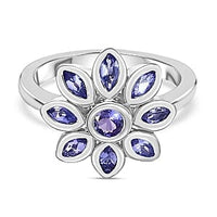 Tanzanite 0.96 ctw Fancy Ring in Platinum Over Sterling Silver (Size 5.5)