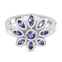 Tanzanite 0.96 ctw Fancy Ring in Platinum Over Sterling Silver (Size 8)