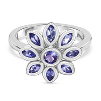 Premium Tanzanite 0.92 ctw Fancy Ring in Platinum Over Sterling Silver (Size 9.0)