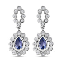 Tanzanite and White Zircon Earrings in Platinum Over Sterling Silver 1.60 ctw